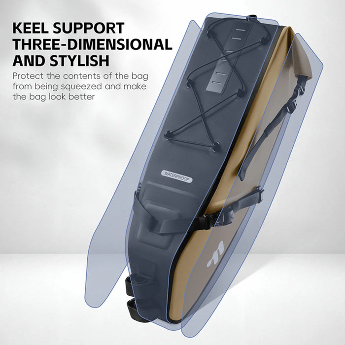 WEST BIKING YP0707437 Mountain Bikes Waterproof Saddle Bag 10-14L Expandable Cycling Tail Pack for Touring Storage - Khaki - 4