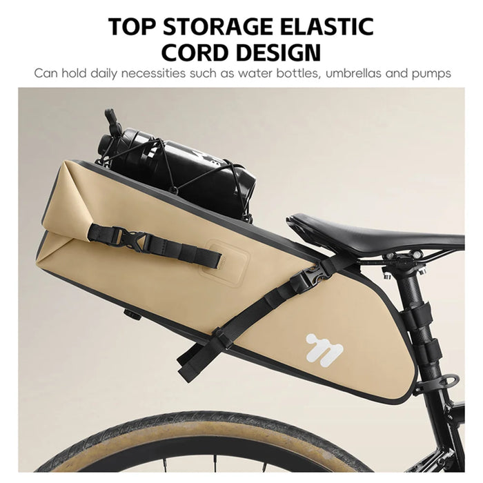 WEST BIKING YP0707437 Mountain Bikes Waterproof Saddle Bag 10-14L Expandable Cycling Tail Pack for Touring Storage - Khaki - 5