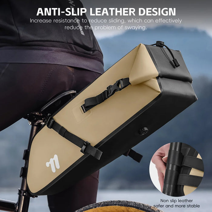 WEST BIKING YP0707437 Mountain Bikes Waterproof Saddle Bag 10-14L Expandable Cycling Tail Pack for Touring Storage - Khaki - 6