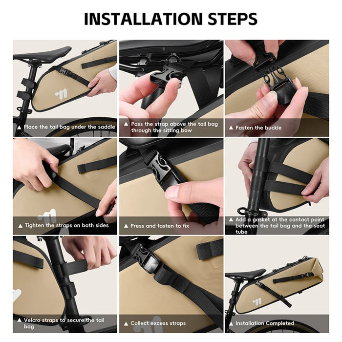 WEST BIKING YP0707437 Mountain Bikes Waterproof Saddle Bag 10-14L Expandable Cycling Tail Pack for Touring Storage - Khaki - 7