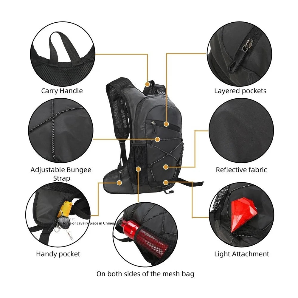 Running Cycling Backpack Reflective Lightweight Outdoor Sports Pack Water Bladder Compatible - Black - 7