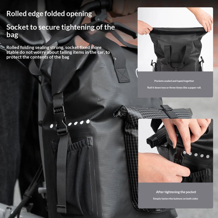 ROCKBROS AS-158 18L Roll-up Handlebar Bag Waterproof Nylon Cycling Helmet Storage Bag for Folding Bike - Black / 18L - 4