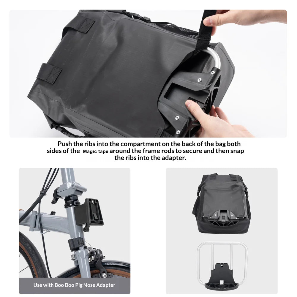 ROCKBROS AS-158 18L Roll-up Handlebar Bag Waterproof Nylon Cycling Helmet Storage Bag for Folding Bike - Black / 18L - 5