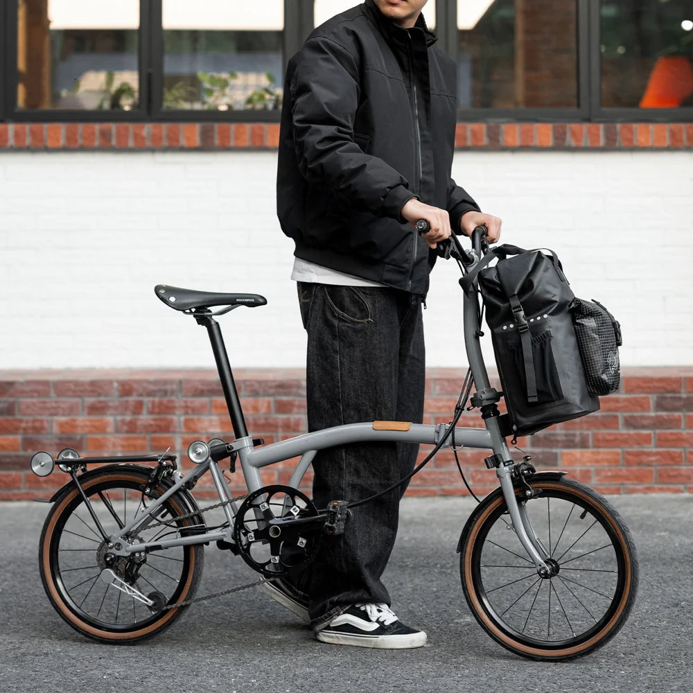 ROCKBROS AS-158 18L Roll-up Handlebar Bag Waterproof Nylon Cycling Helmet Storage Bag for Folding Bike - Black / 18L - 6