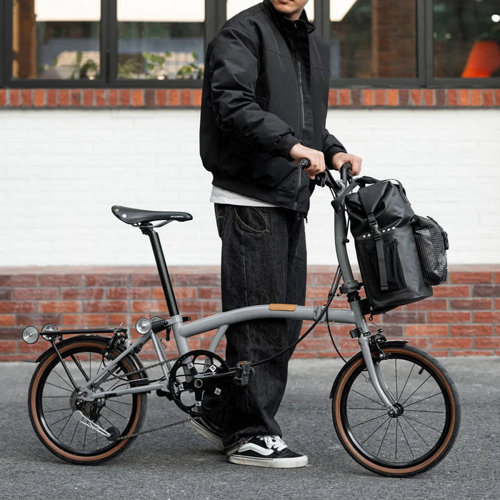 ROCKBROS AS-158 18L Roll-up Handlebar Bag Waterproof Nylon Cycling Helmet Storage Bag for Folding Bike - Black / 18L - 6
