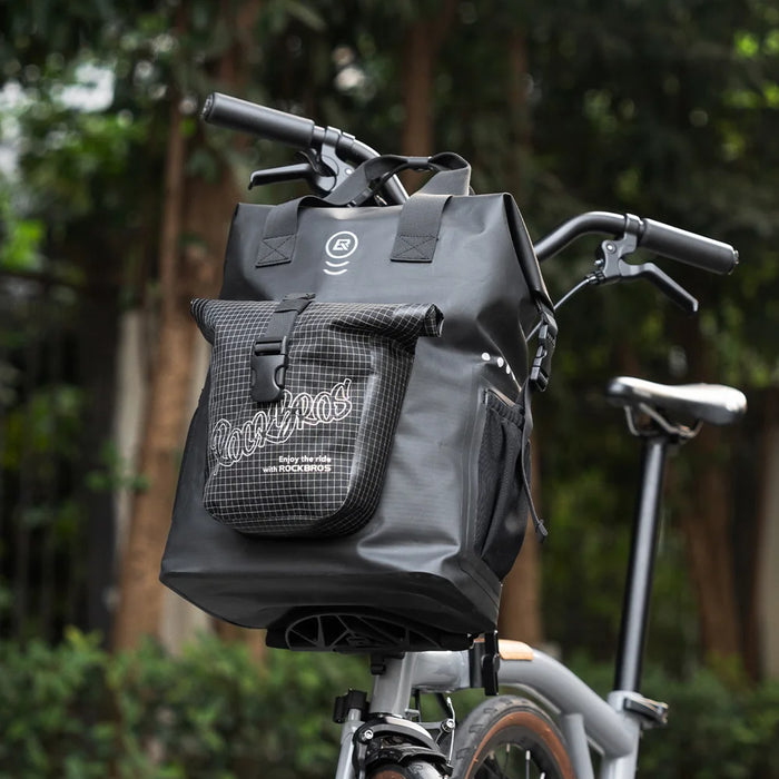 ROCKBROS AS-158 18L Roll-up Handlebar Bag Waterproof Nylon Cycling Helmet Storage Bag for Folding Bike - Black / 18L - 7