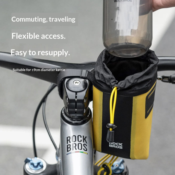 ROCKBROS AS-162 1L Water Bottle Holder with Drawstring Waterproof Bicycle Handlebar Bag Cycling Storage Pack - Black+Yellow - 3