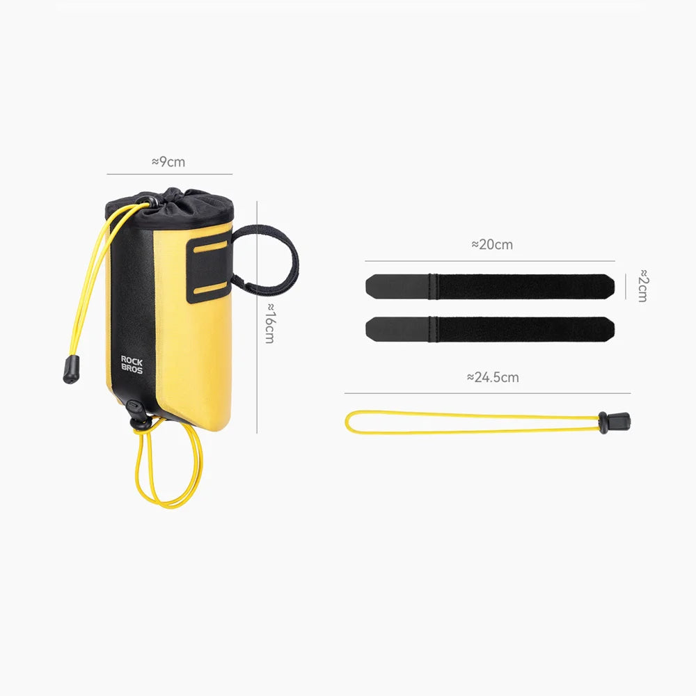 ROCKBROS AS-162 1L Water Bottle Holder with Drawstring Waterproof Bicycle Handlebar Bag Cycling Storage Pack - Black+Yellow - 7