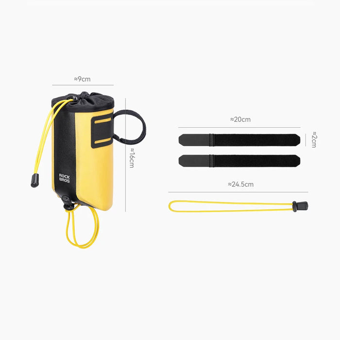 ROCKBROS AS-162 1L Water Bottle Holder with Drawstring Waterproof Bicycle Handlebar Bag Cycling Storage Pack - Black+Yellow - 7