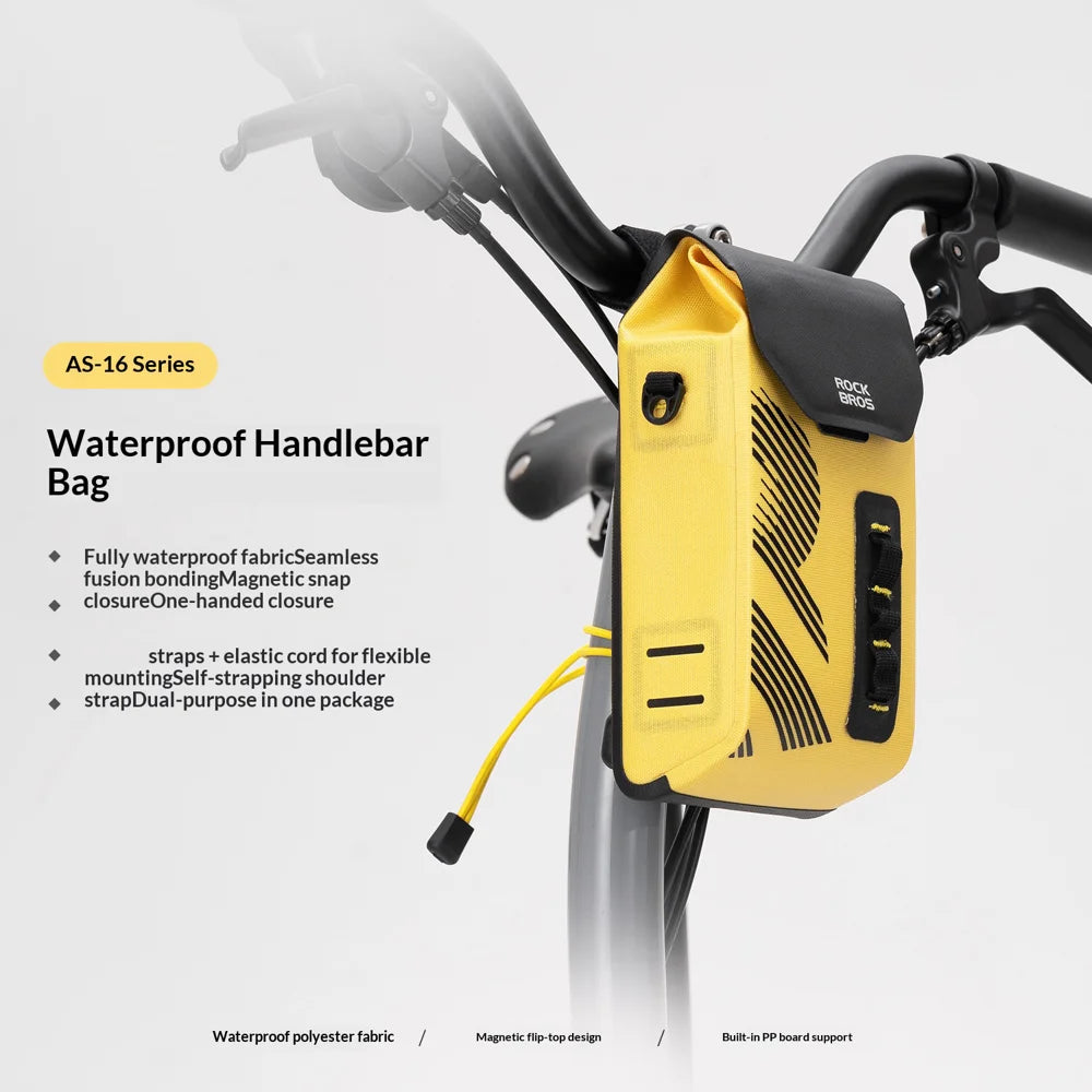 ROCKBROS AS-160 1.3L Handlebar Bag for Road / Mountain / Folding Bike Waterproof Magnetic Flip Cover Cycling Pack - Black+Yellow - 3