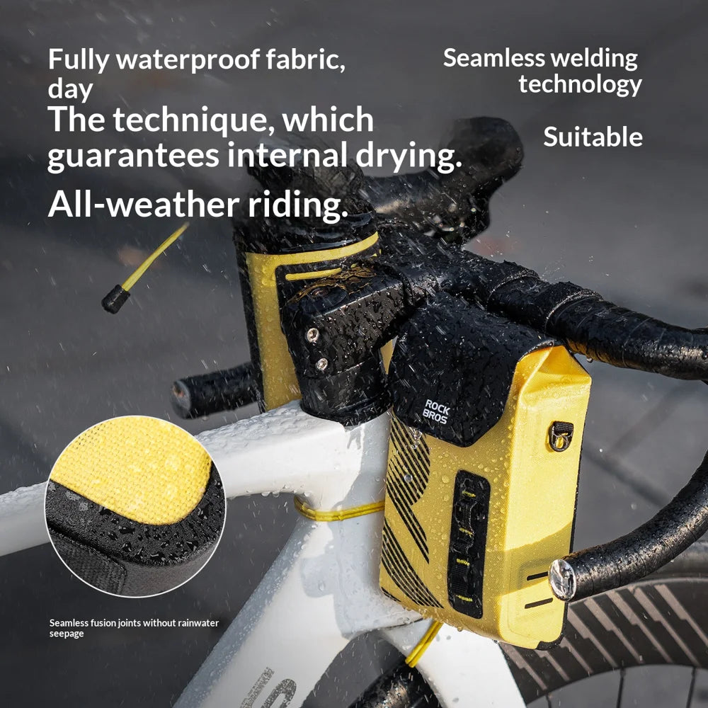 ROCKBROS AS-160 1.3L Handlebar Bag for Road / Mountain / Folding Bike Waterproof Magnetic Flip Cover Cycling Pack - Black+Yellow - 4
