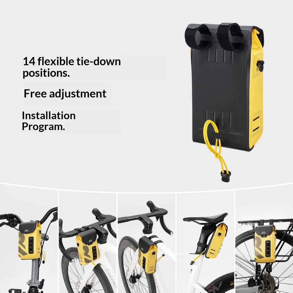 ROCKBROS AS-160 1.3L Handlebar Bag for Road / Mountain / Folding Bike Waterproof Magnetic Flip Cover Cycling Pack - Black+Yellow - 5