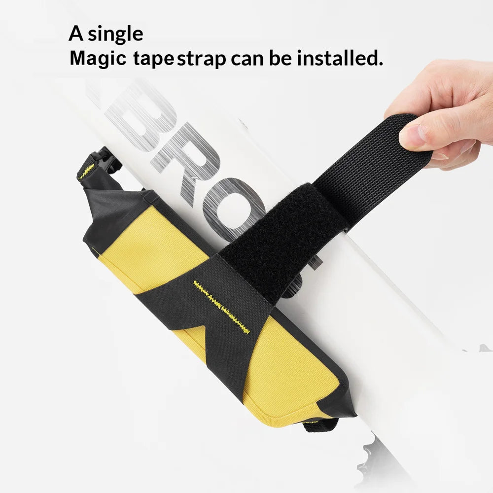 ROCKBROS AS-161 1L Roll Top Bicycle Top Tube Bag Handlebar Pack Waterproof Road Bike Frame Bag - Black+Yellow - 4