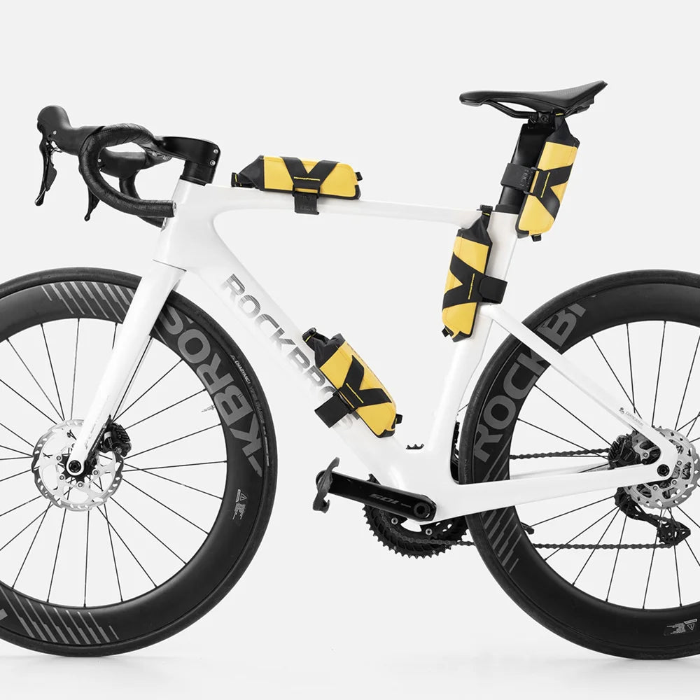 ROCKBROS AS-161 1L Roll Top Bicycle Top Tube Bag Handlebar Pack Waterproof Road Bike Frame Bag - Black+Yellow - 6