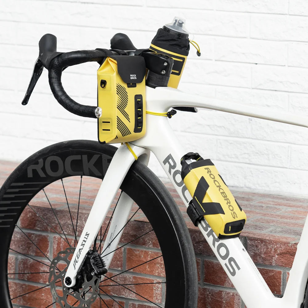 ROCKBROS AS-161 1L Roll Top Bicycle Top Tube Bag Handlebar Pack Waterproof Road Bike Frame Bag - Black+Yellow - 7