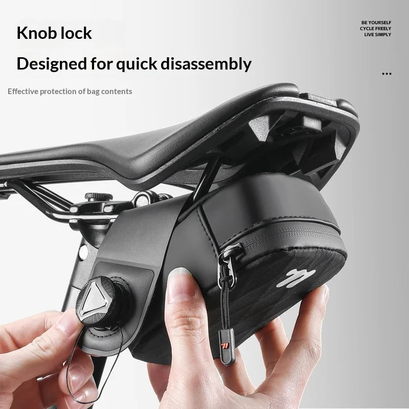 WEST BIKING YP0707431 0.2L Bicycle Saddle Bag Quick Release Self Locking Tail Bag Road Mountain Bike Storage Pouch - Black - 3
