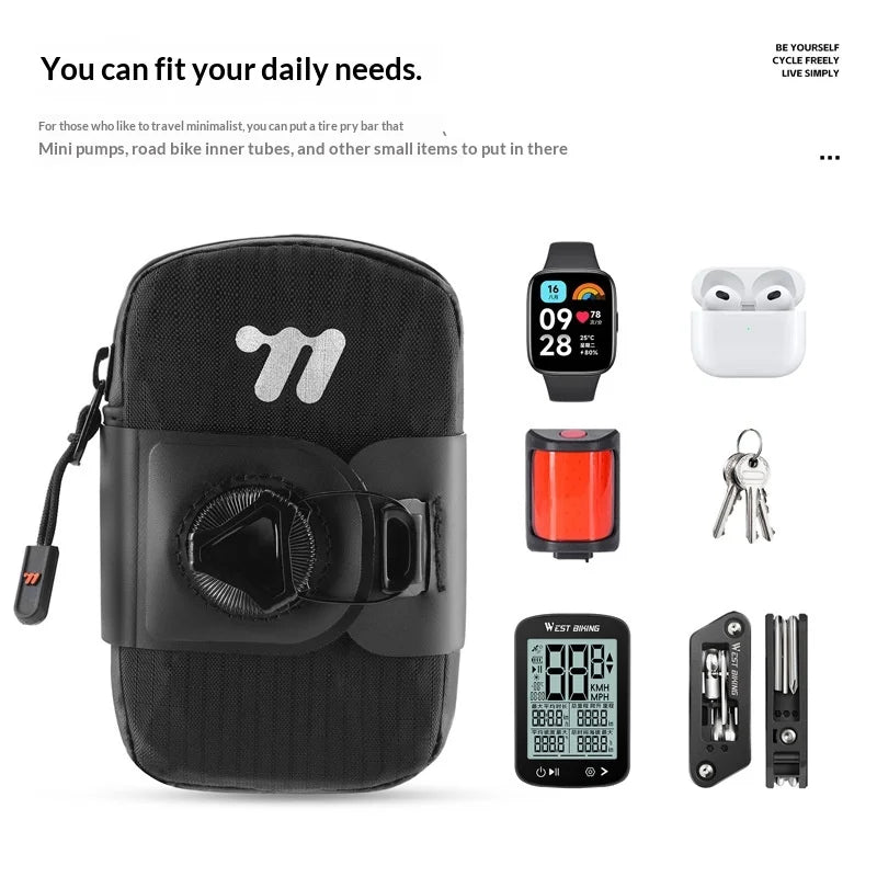 WEST BIKING YP0707431 0.2L Bicycle Saddle Bag Quick Release Self Locking Tail Bag Road Mountain Bike Storage Pouch - Black - 6