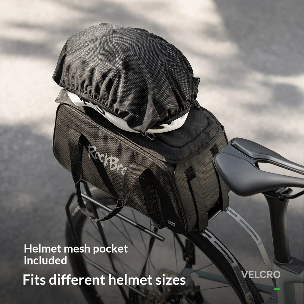 ROCKBROS A41 10.5L Bike Rear Rack Bag with Detachable Helmet Mesh Pocket Outdoor Cycling Travel Pack - Black - 4