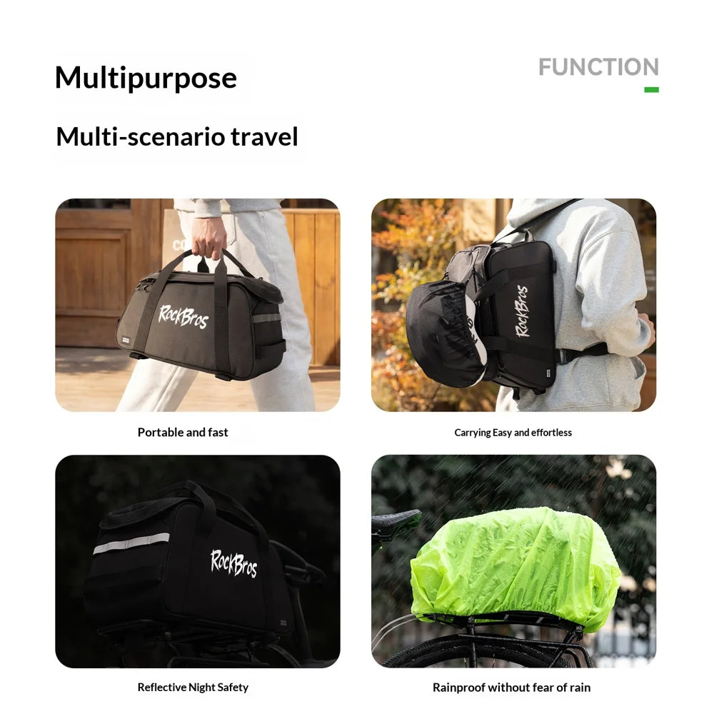 ROCKBROS A41 10.5L Bike Rear Rack Bag with Detachable Helmet Mesh Pocket Outdoor Cycling Travel Pack - Black - 6