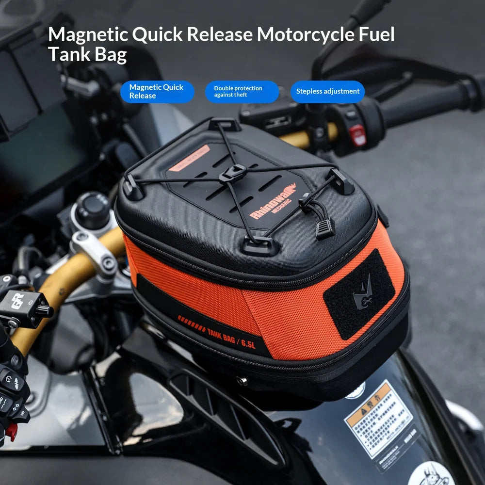 RHINOWALK MJX2011 6.5L Expandable Motorcycle Tank Bag Magnetic Quick Release Anti-Theft Riding Storage Bag (without Adapter Base) - Orange - 2