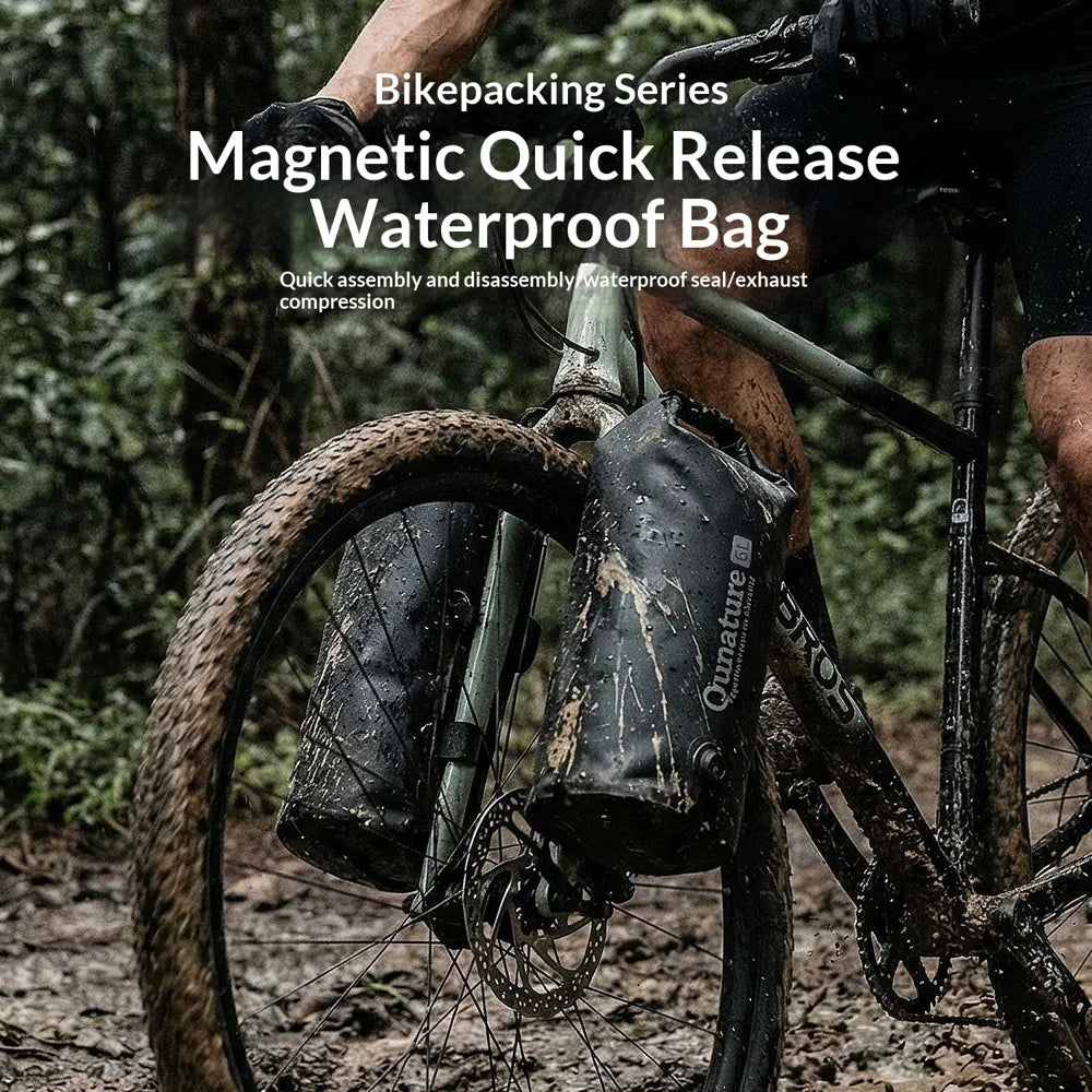 QUNATURE H75 6L Bicycle Front Fork Bag Magnetic Quick Release Waterproof Cycling Pack with Compression Air Valve - Black - 2