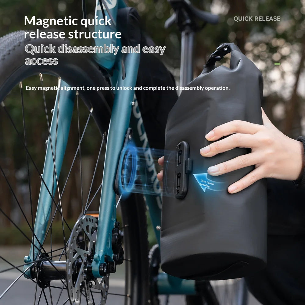QUNATURE H75 6L Bicycle Front Fork Bag Magnetic Quick Release Waterproof Cycling Pack with Compression Air Valve - Black - 4