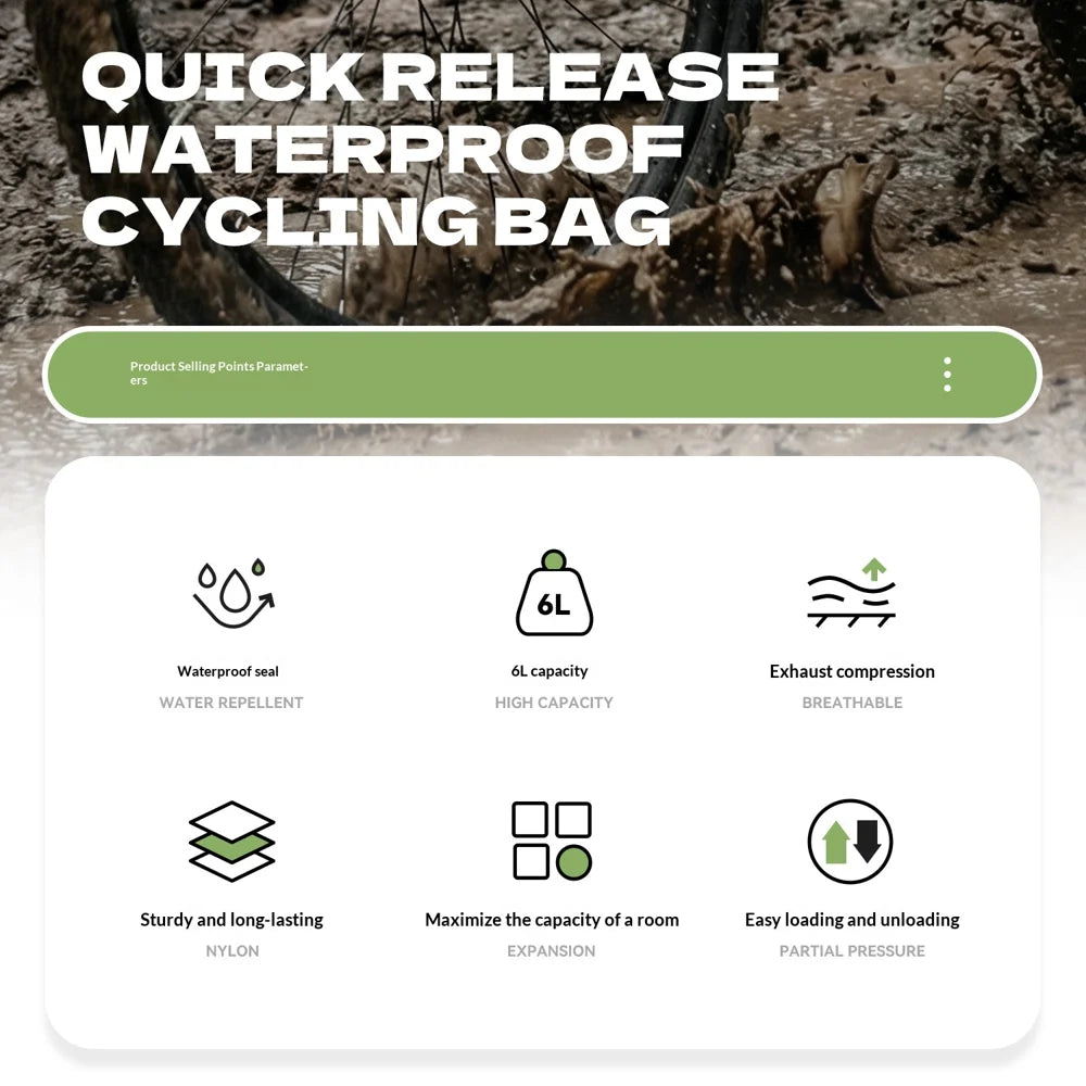 QUNATURE H75 6L Bicycle Front Fork Bag Magnetic Quick Release Waterproof Cycling Pack with Compression Air Valve - Black - 7