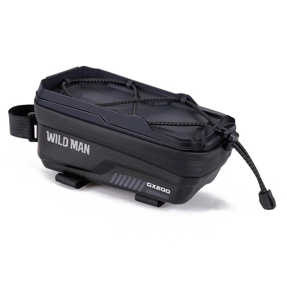 WILD MAN GX200 1L Bike Front Frame Bag EVA Hard Shell Phone Bag Waterproof Bicycle Bag for 6.1-6.8 Inch Phones - Black - 1