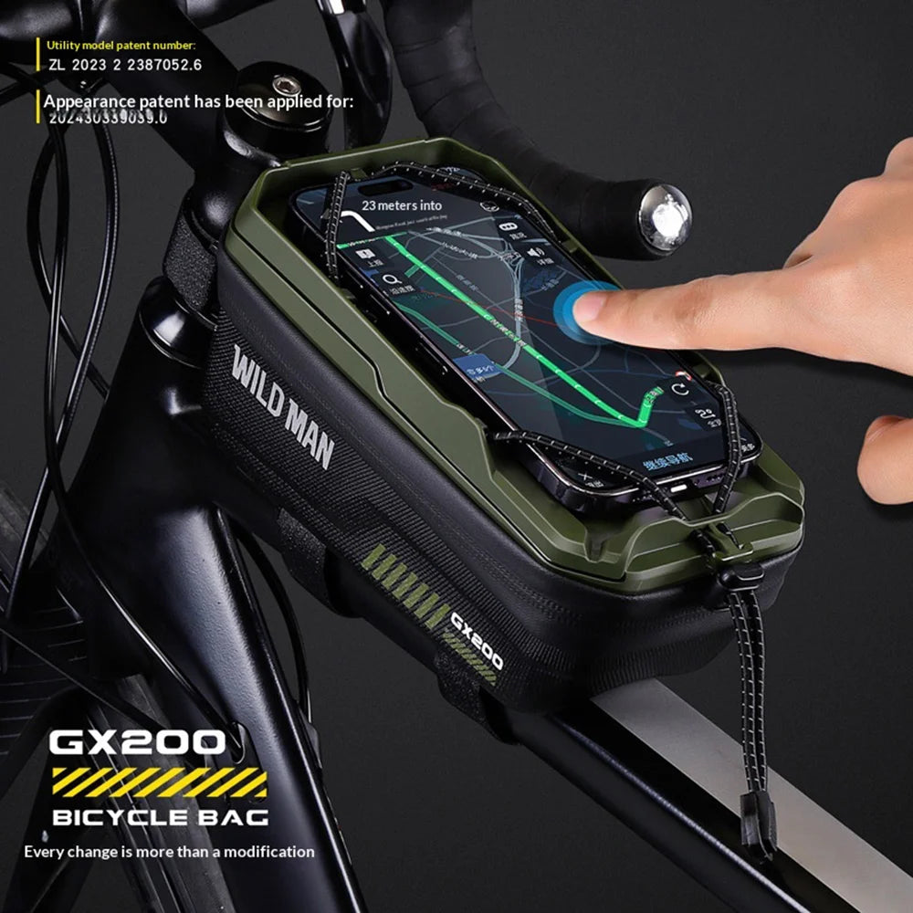 WILD MAN GX200 1L Bike Front Frame Bag EVA Hard Shell Phone Bag Waterproof Bicycle Bag for 6.1-6.8 Inch Phones - Black - 2