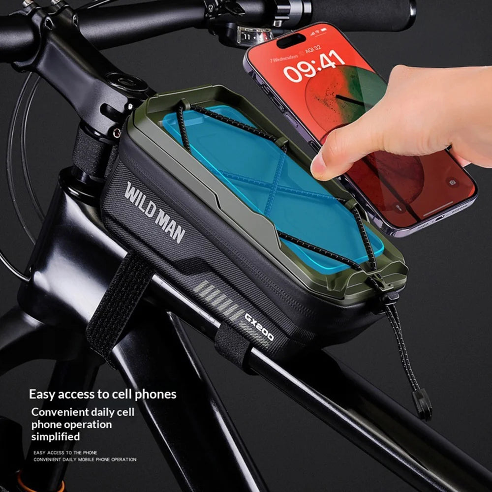 WILD MAN GX200 1L Bike Front Frame Bag EVA Hard Shell Phone Bag Waterproof Bicycle Bag for 6.1-6.8 Inch Phones - Black - 3