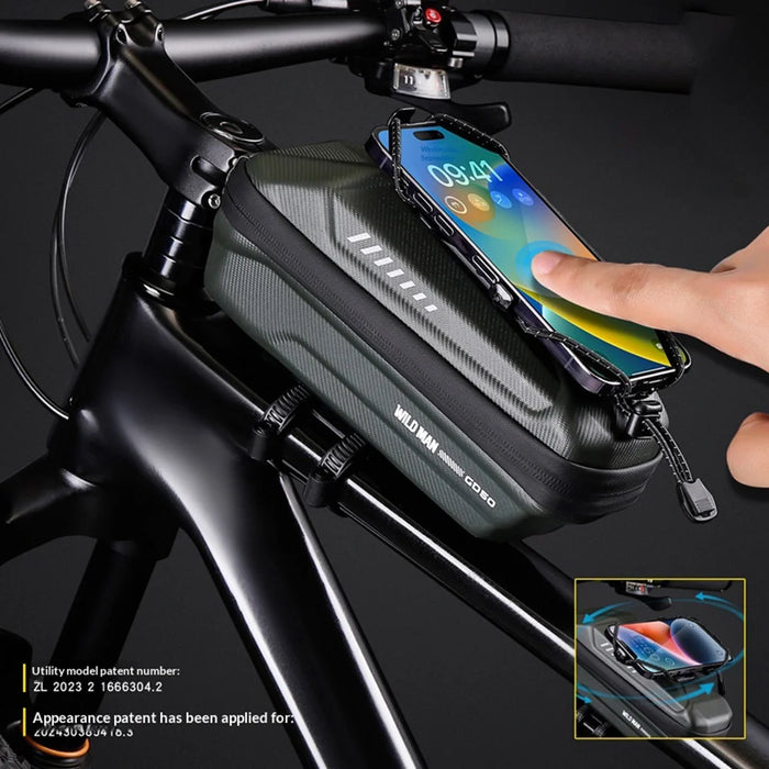WILD MAN GD50 1L Bike Front Frame Bag EVA Hard Shell 360 Degree Rotation Phone Holder Mount for Mountain Cycling - Black - 2