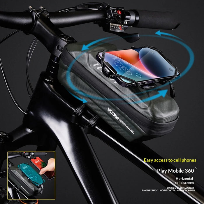 WILD MAN GD50 1L Bike Front Frame Bag EVA Hard Shell 360 Degree Rotation Phone Holder Mount for Mountain Cycling - Black - 3