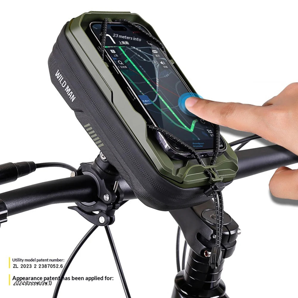 WILD MAN GX330 IPX5 Waterproof Bike Phone Holder Handlebar Bag 0.6L EVA Hard Shell 360 Degree Rotation Cycling Frame Bag - Black - 2
