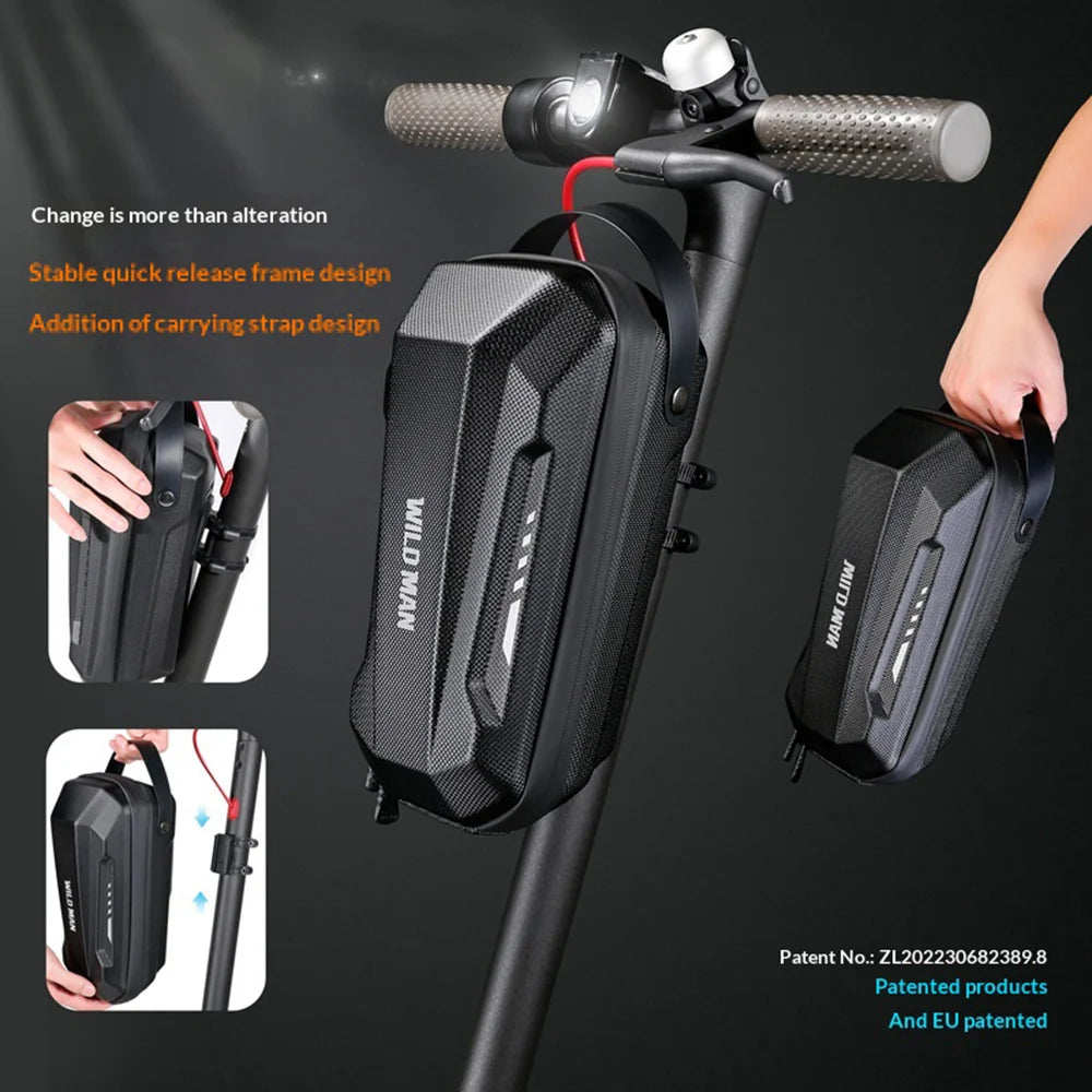 WILD MAN GD9X EVA Hard Shell Bike Bag with Handle Quick Release Handlebar Bag for Electric Scooter Folding Bicycle - Black/2L - 2