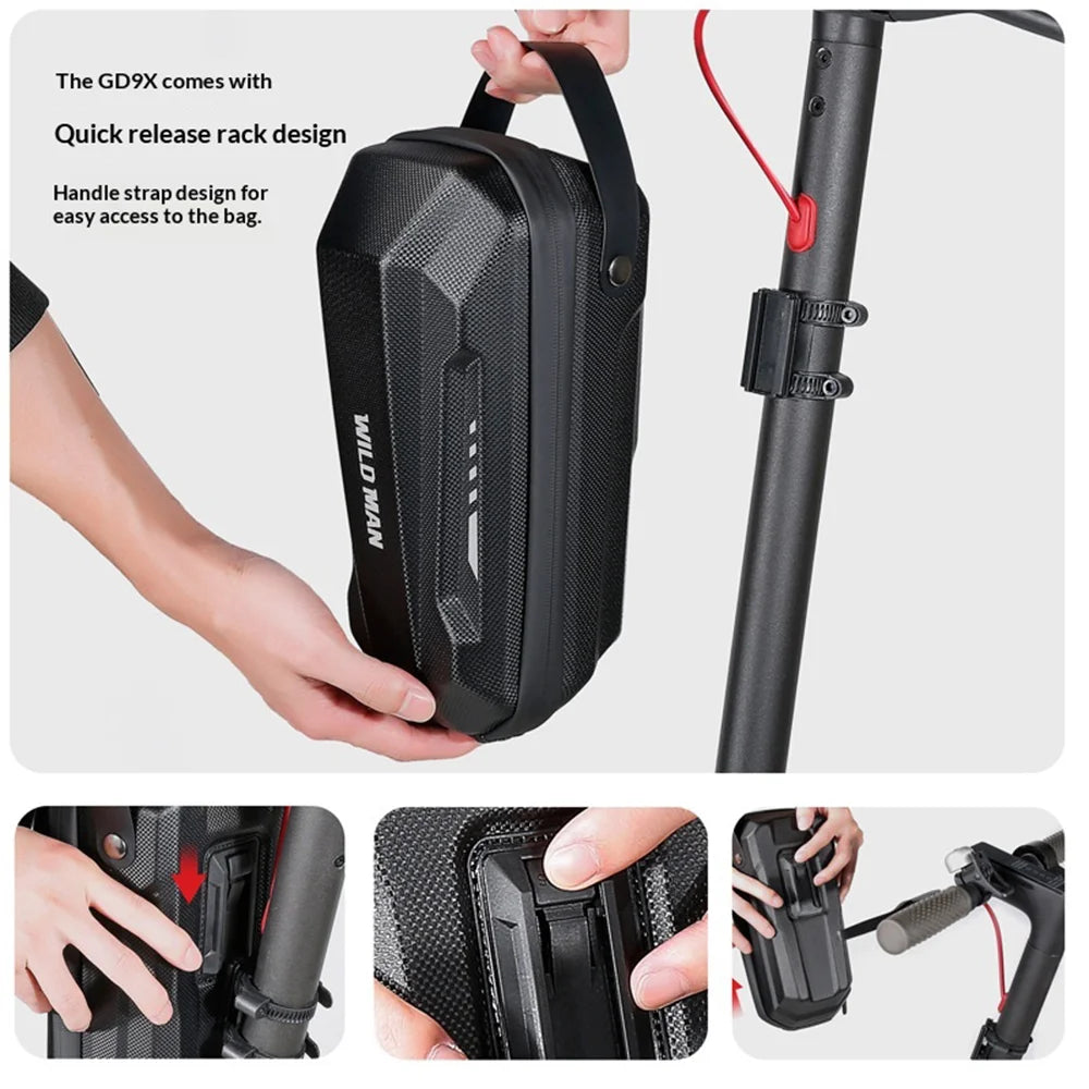 WILD MAN GD9X EVA Hard Shell Bike Bag with Handle Quick Release Handlebar Bag for Electric Scooter Folding Bicycle - Black/2L - 3