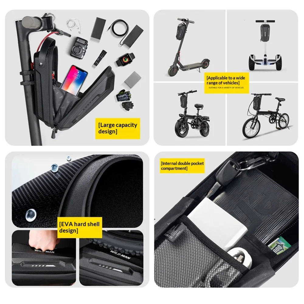 WILD MAN GD9X EVA Hard Shell Bike Bag with Handle Quick Release Handlebar Bag for Electric Scooter Folding Bicycle - Black/2L - 6