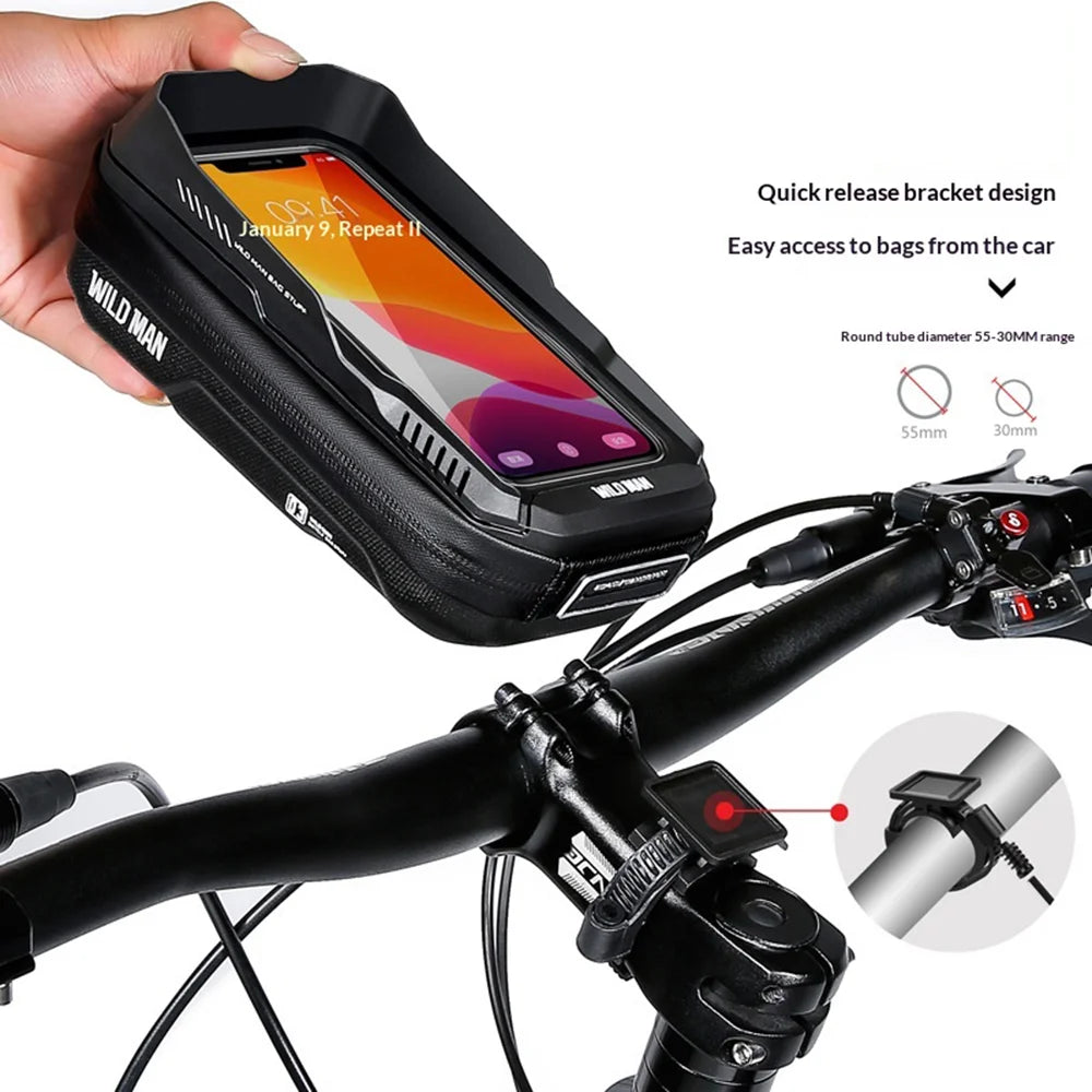 WILD MAN XT3 Bike Touchscreen Phone Holder Bag for Mountain Bicycle Handlebar Mount Waterproof Storage Pouch - Black/0.6L - 4