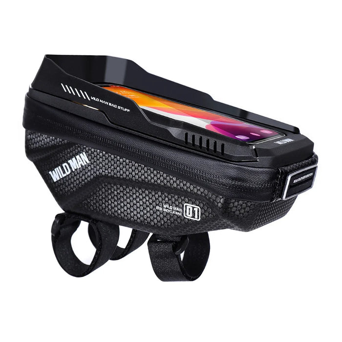 WILD MAN XT1 1L Bike Handlebar Bag EVA Hard Shell Touchscreen Phone Holder Front Bag for Mountain Road Bike - Black/Honeycomb Texture - 1
