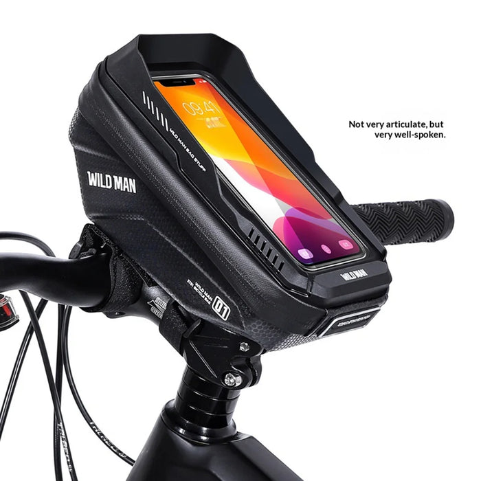 WILD MAN XT1 1L Bike Handlebar Bag EVA Hard Shell Touchscreen Phone Holder Front Bag for Mountain Road Bike - Black/Honeycomb Texture - 2