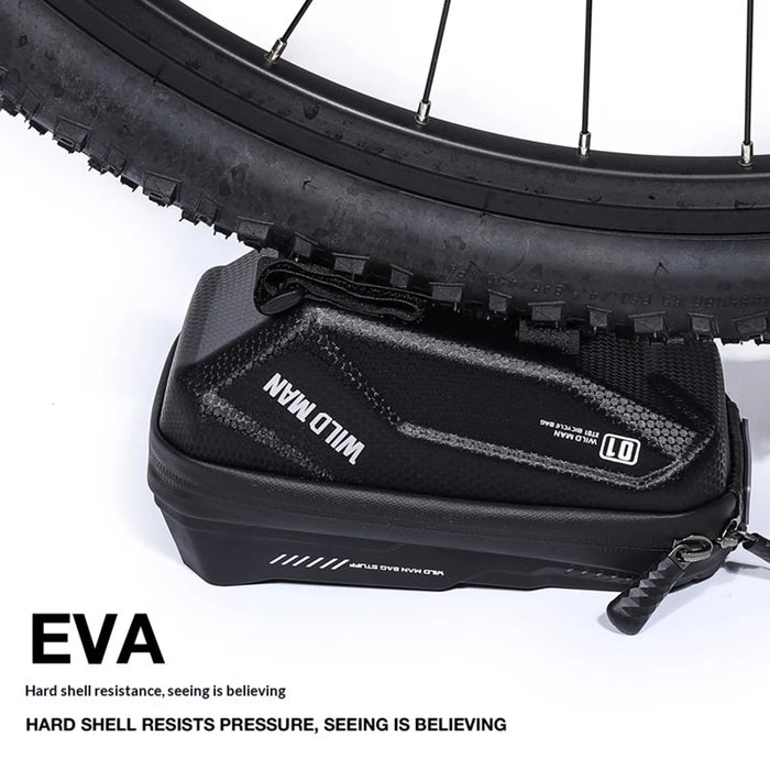 WILD MAN XT1 1L Bike Handlebar Bag EVA Hard Shell Touchscreen Phone Holder Front Bag for Mountain Road Bike - Black/Honeycomb Texture - 5