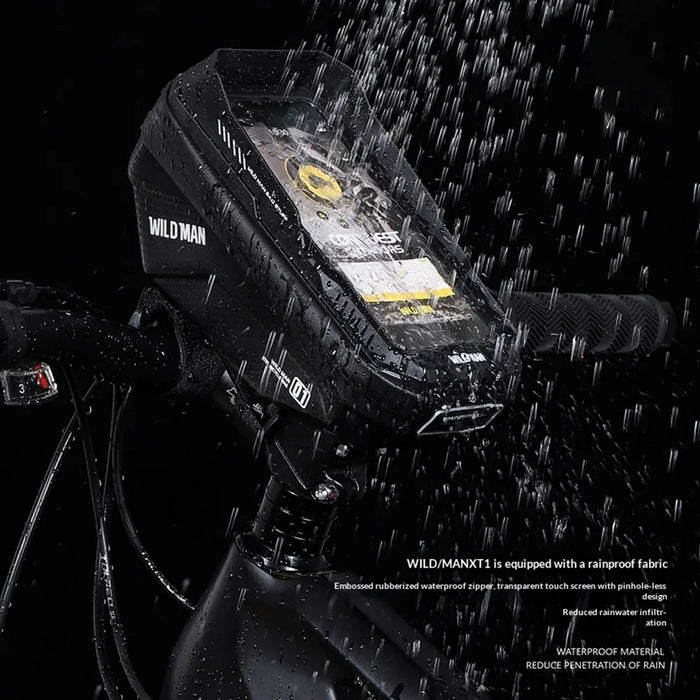 WILD MAN XT1 1L Bike Handlebar Bag EVA Hard Shell Touchscreen Phone Holder Front Bag for Mountain Road Bike - Black/Honeycomb Texture - 6