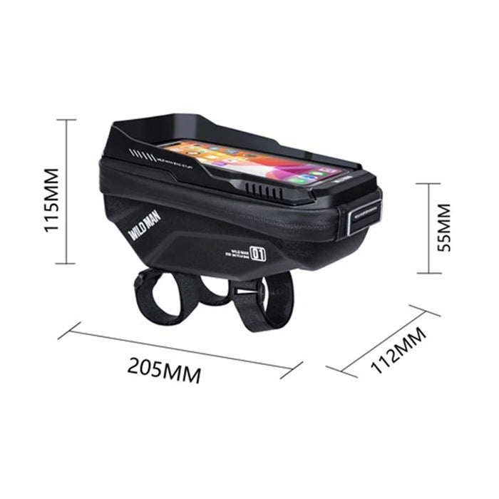 WILD MAN XT1 1L Bike Handlebar Bag EVA Hard Shell Touchscreen Phone Holder Front Bag for Mountain Road Bike - Black/Honeycomb Texture - 7