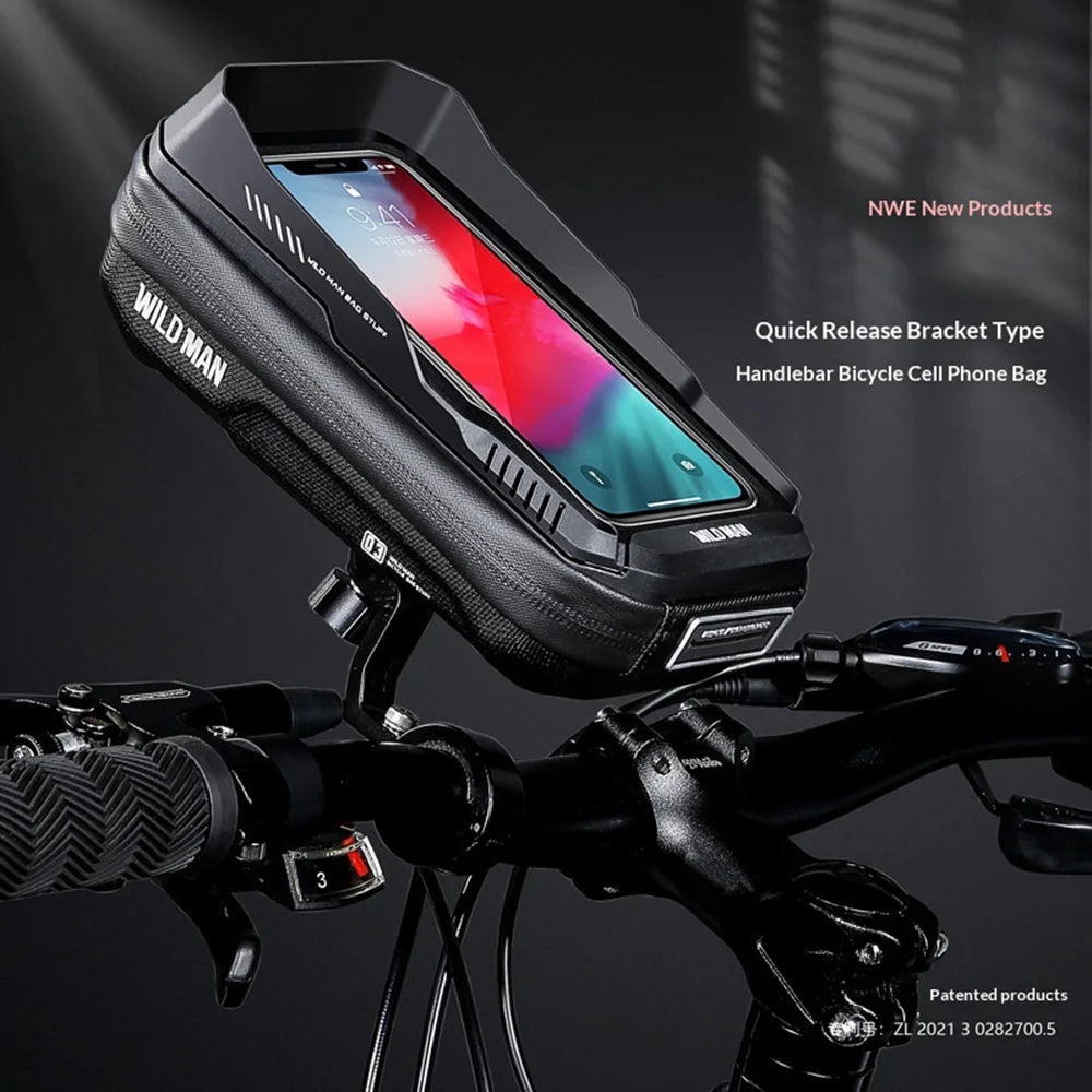 WILD MAN XT3S Bike Handlebar Bag Waterproof Touch Screen Phone Holder Cycling Storage Bag - Black/0.6L - 2