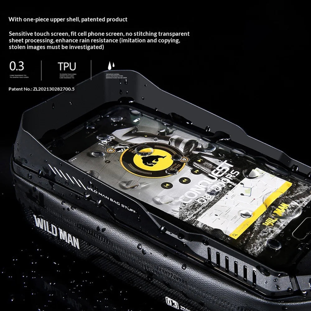 WILD MAN XT3S Bike Handlebar Bag Waterproof Touch Screen Phone Holder Cycling Storage Bag - Black/0.6L - 3