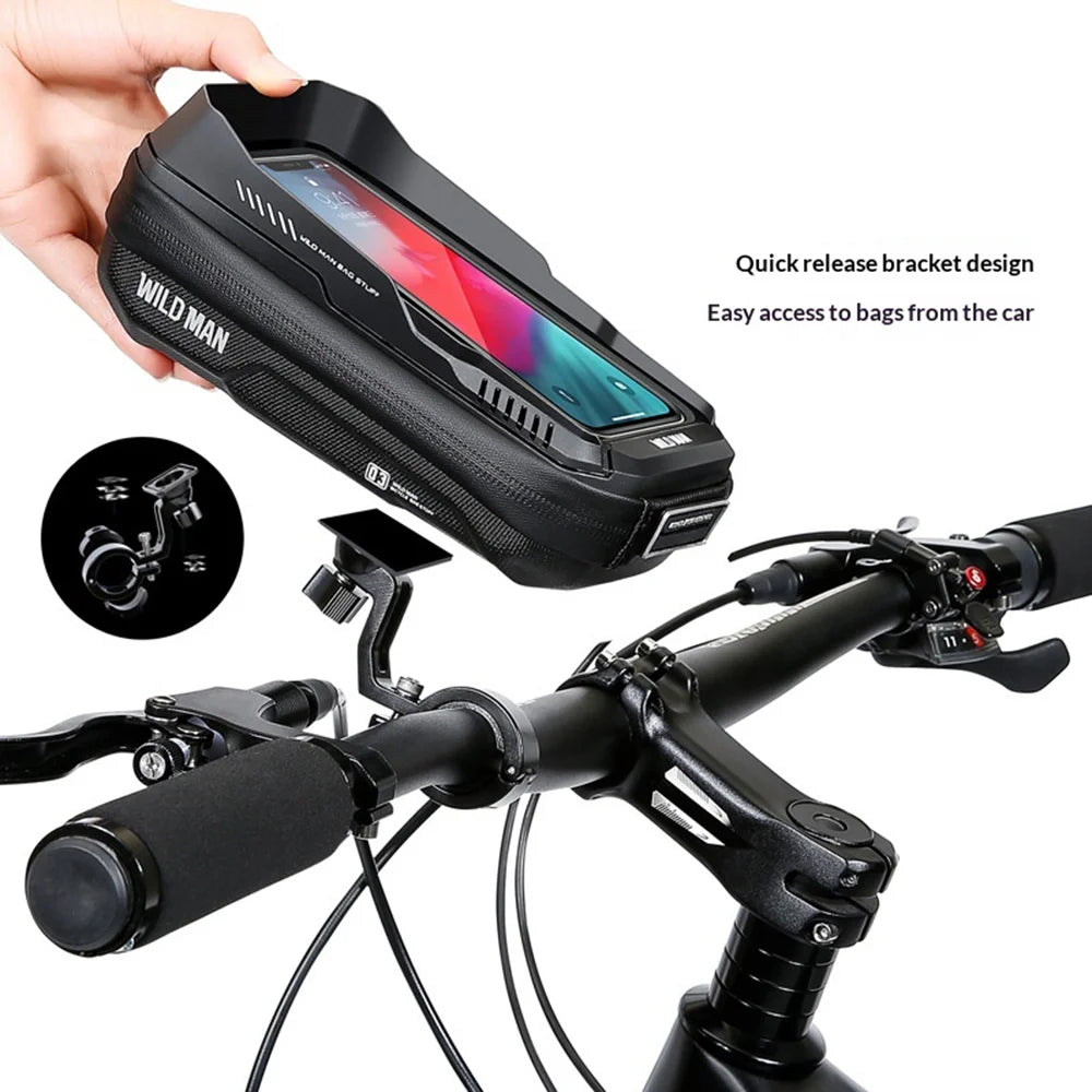 WILD MAN XT3S Bike Handlebar Bag Waterproof Touch Screen Phone Holder Cycling Storage Bag - Black/0.6L - 4