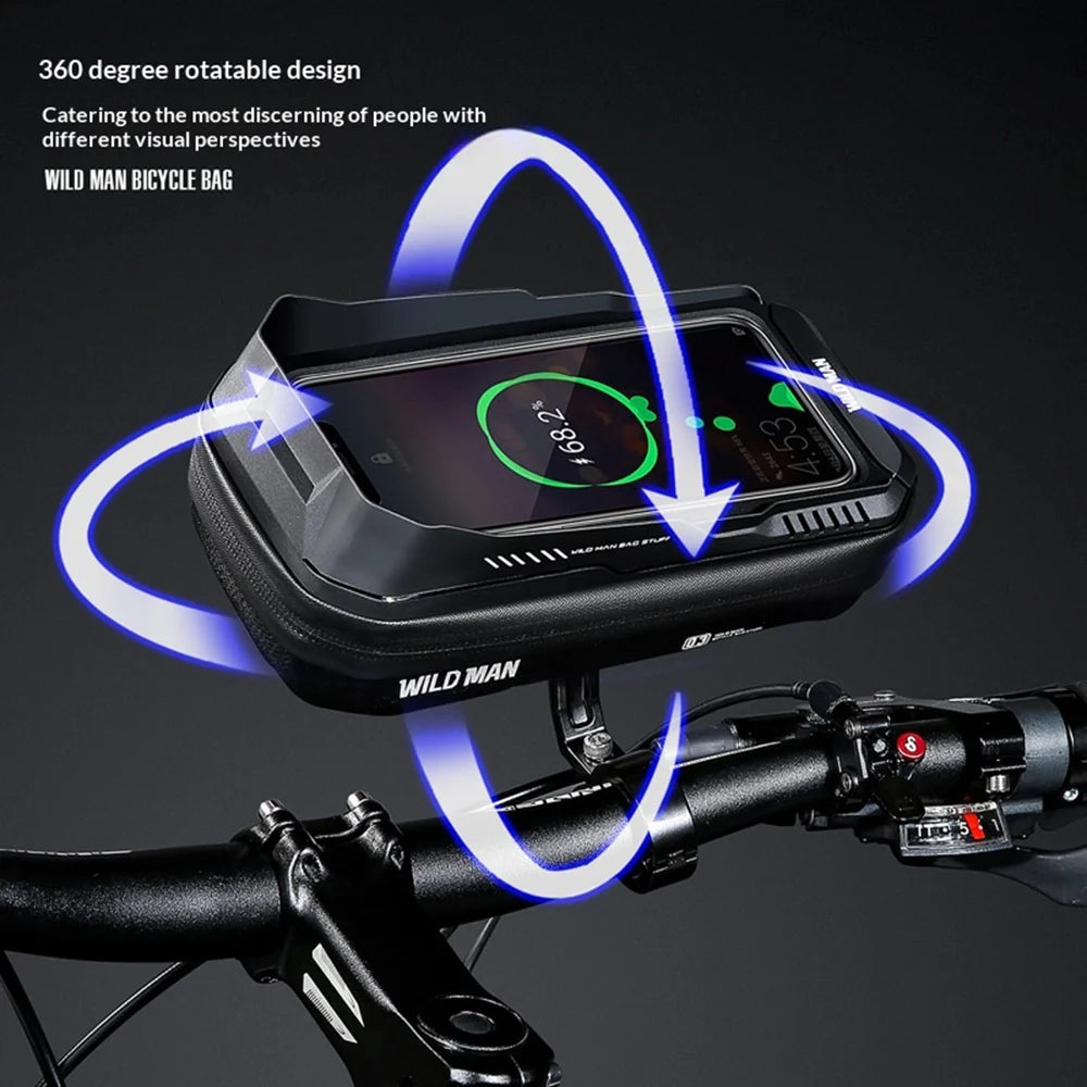 WILD MAN XT3S Bike Handlebar Bag Waterproof Touch Screen Phone Holder Cycling Storage Bag - Black/0.6L - 5