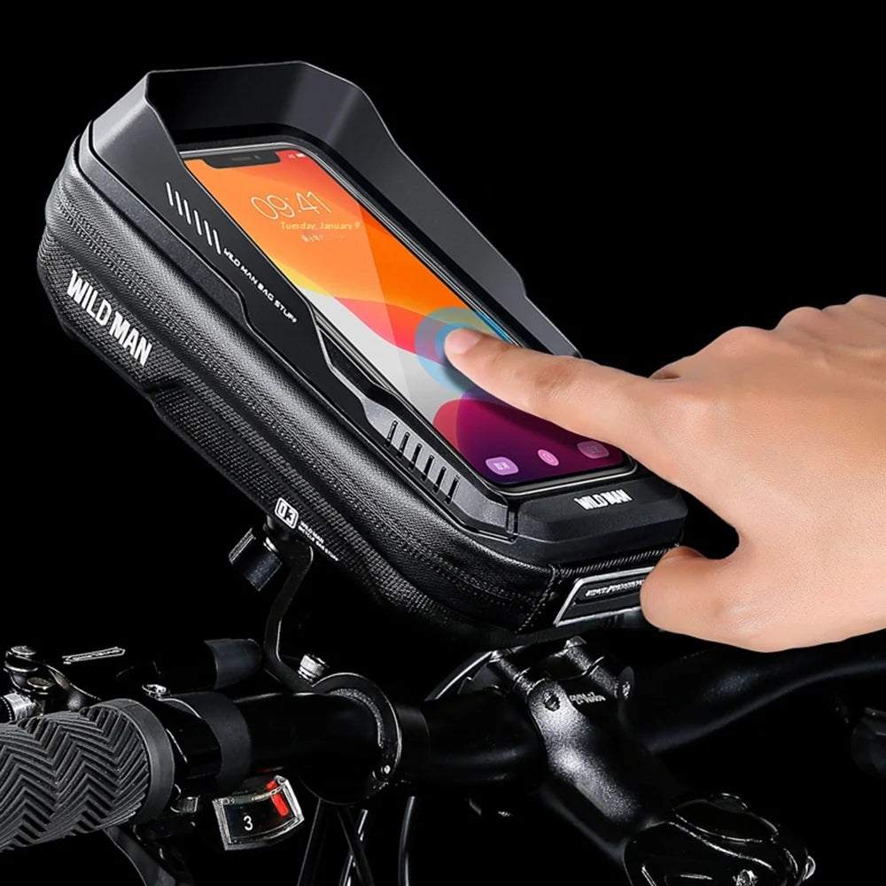 WILD MAN XT3S Bike Handlebar Bag Waterproof Touch Screen Phone Holder Cycling Storage Bag - Black/0.6L - 6