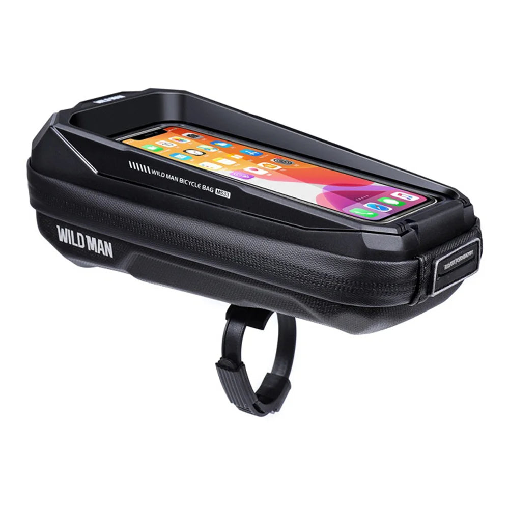 WILD MAN MS33 Bike Handlebar Bag IPX5 Waterproof EVA Hard Shell Touch Screen Phone Holder for Mountain Cycling - Black / 0.6L - 1