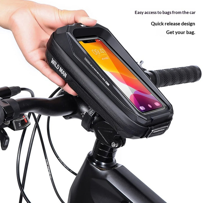 WILD MAN MS33 Bike Handlebar Bag IPX5 Waterproof EVA Hard Shell Touch Screen Phone Holder for Mountain Cycling - Black / 0.6L - 3
