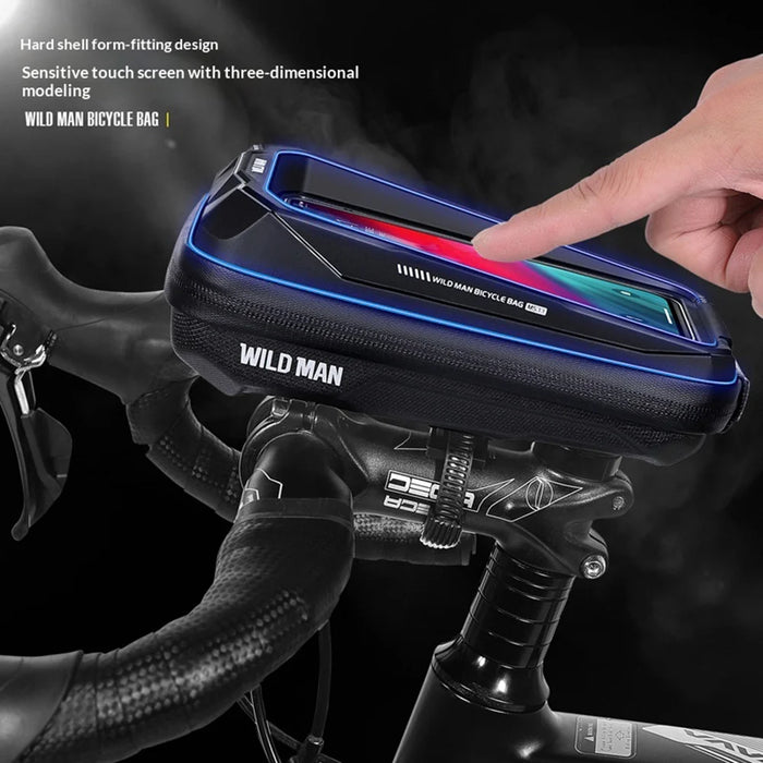 WILD MAN MS33 Bike Handlebar Bag IPX5 Waterproof EVA Hard Shell Touch Screen Phone Holder for Mountain Cycling - Black / 0.6L - 5
